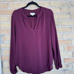 Velvet by Graham and Spencer Burgundy Relaxed Blouse with Long Sleeves
